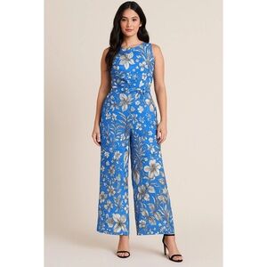 NEW J.CREW Women’s Jumpsuit Blue & White Tropical Print 100% linen Size 0
